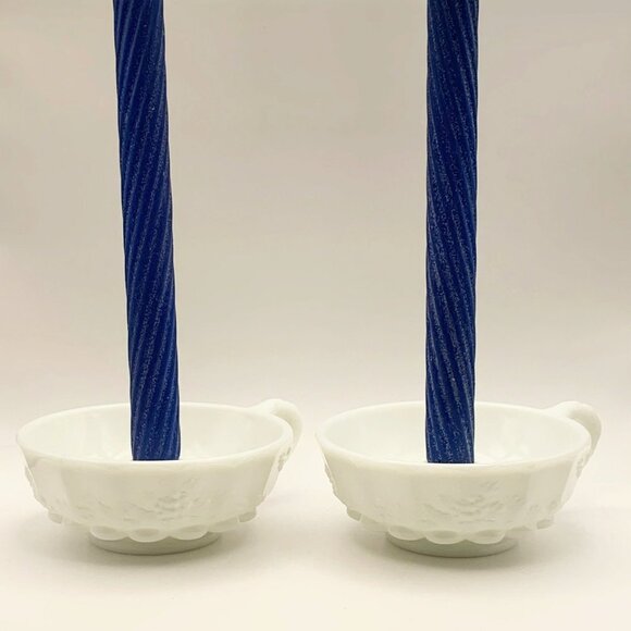 Vintage Westmoreland Paneled Grape Milk Glass Candlestick Holder Set of 2 - Picture 1 of 6